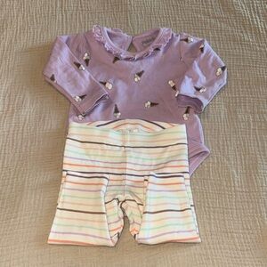 Purple Bodysuit and Striped Pants Set